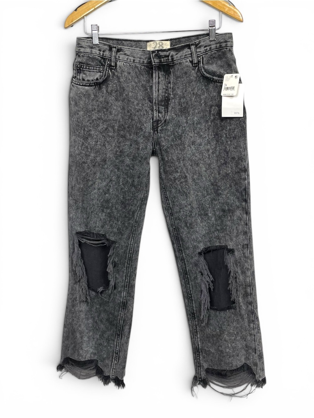 NEW We the Free People High-Rise Distressed Straight Leg Jeans — Washed Gray 28 - Picture 2 of 11